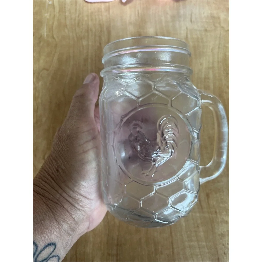 Rooster Mason Jar Drinking Glasses with Handle Farmhouse Decor Set Of 6